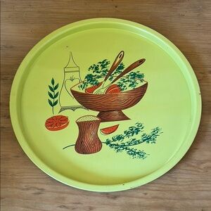 Vtg RETRO 1950's MCM Enamelware Metal Platter 11” Kitchen Decor